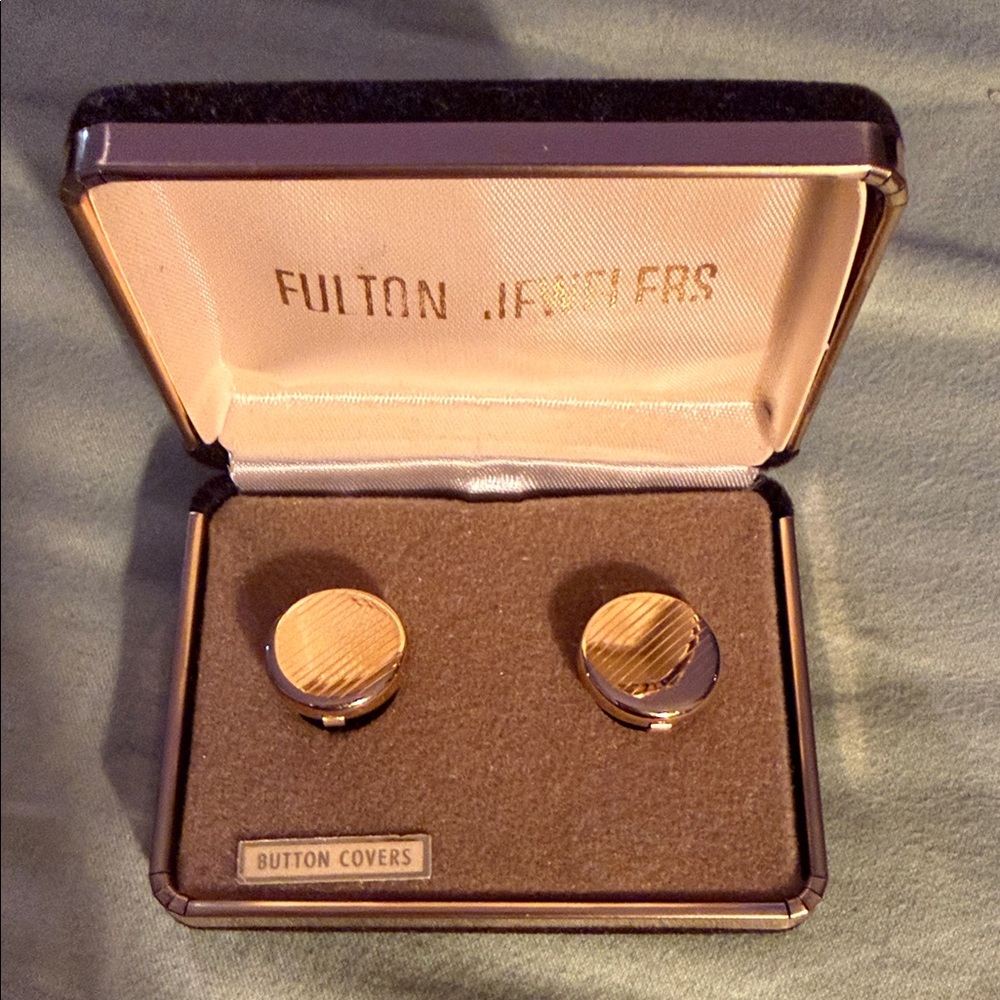Vintage Gold Button Covers in Black Velvet Box